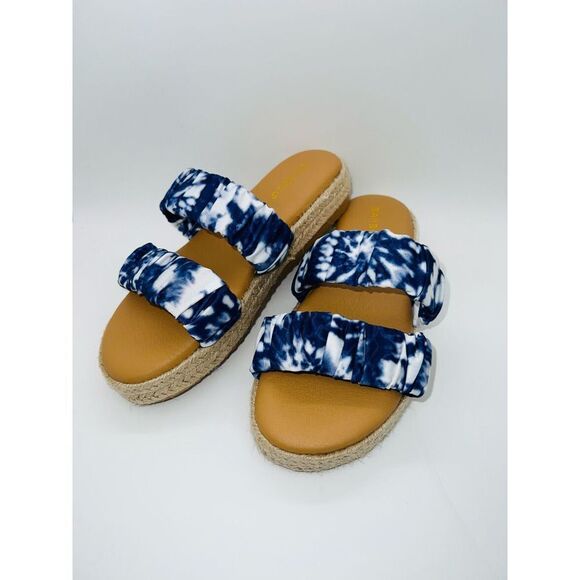 Bamboo Navy Tie-Dye Superb Double-Strap Platform Slide Sandals Size 6 New - Picture 7 of 9